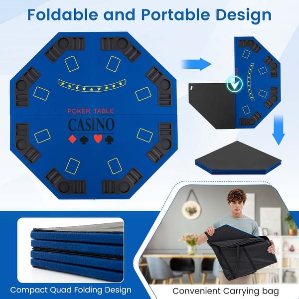 Portable Folding Poker Table Top 8 Casino Player W/Carrying Case Home Party Game