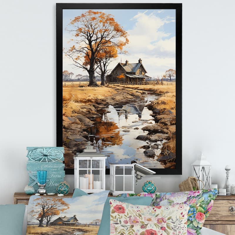 Designart "Farmhouse Rustic Retreat I" Countryside Framed Canvas Art Print - 12 in. wide x 20 in. high - Black