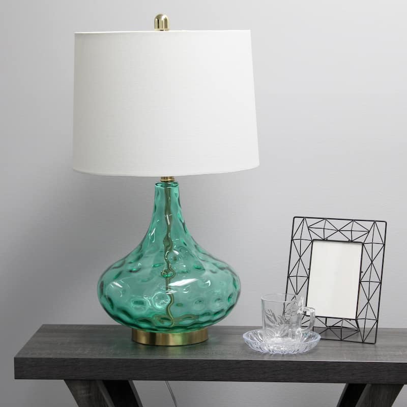 Dimpled Glass Table Desk Lamp with White Tapered Shade - 24" - Seafoam Green