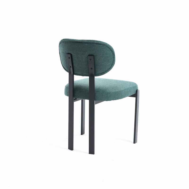 Mid-Century Upholstered Boucle Kitchen Dining Chairs with Black Metal Legs，Set of 2