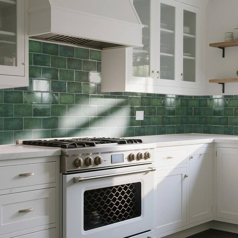 Art3d 10 Pieces Self-adhesive Thickened Backsplash Subway Tiles Green or White - 10.6inch x 12.6inch