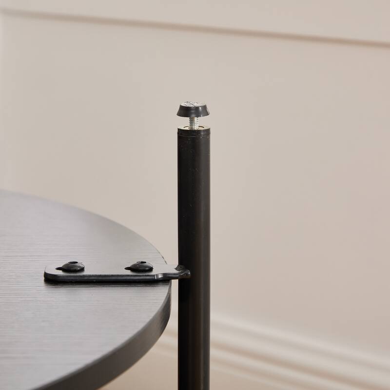 Modern Round Coffee Table with Open Storage Shelf with Black Metal Legs, for Living Room Bedroom Entryway