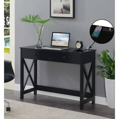 42 Inch Desk with Charging Station - Modern Computer Writing Table with Storage Drawer