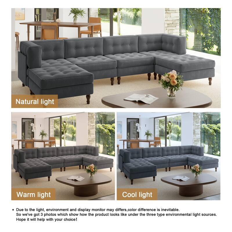 Oversized Modular Sectional Corduroy Fabric Tufted Sofa
