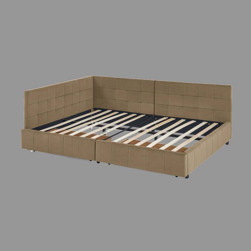 Mid-Century Full Size Storage Bed Frame, Velvet Upholstered Daybed with Armrest and Backrest - Brown - Full