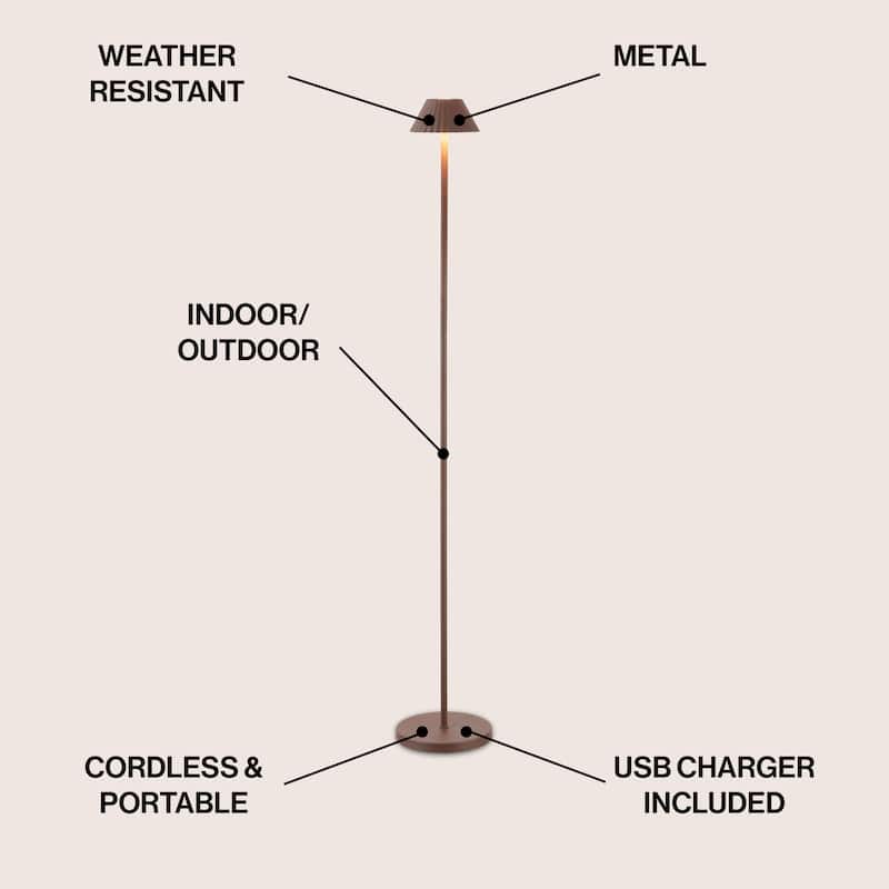 Mallory 44" Cordless LED Floor Lamp, Brown - Dimmable, Indoor/Outdoor