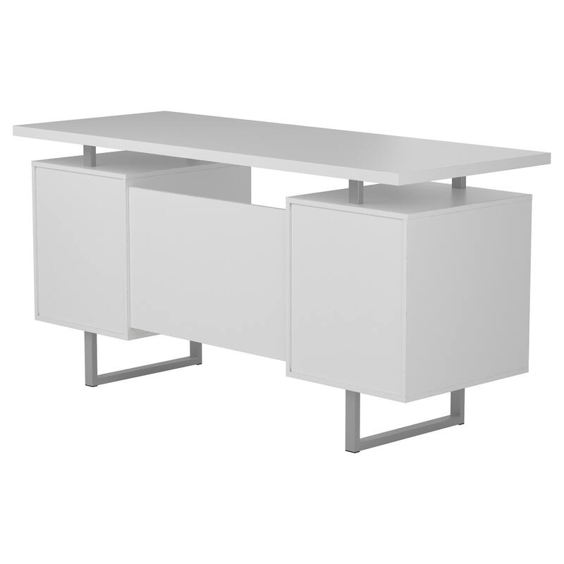 GDFStudio - Harper Modern High Gloss Computer Desk with Two Drawers, Sled Legs, and Efficient Storage Solutions