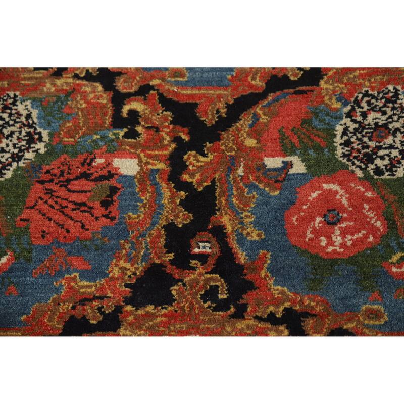 Hand Knotted Oriental 100% Wool Carpet Traditional All-Over Navy Blue & Blues Senneh Runner Rug - 19' 3'' X 3' 5''