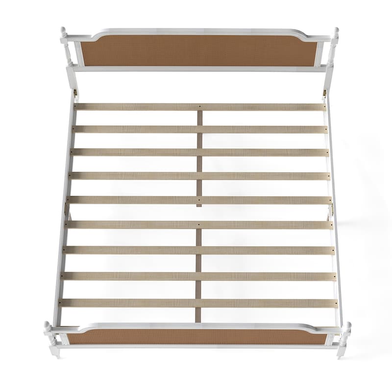 Wooden Platform Bed Bed Frame w/Hand-Woven Rattan Headboard & Footboard, Boho and Mid Century Style Bed Frame, Solid Pine Wood