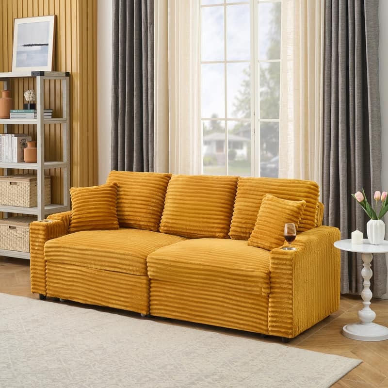 80" Cordylona Sofa, Cup Holder, Ottoman Storage