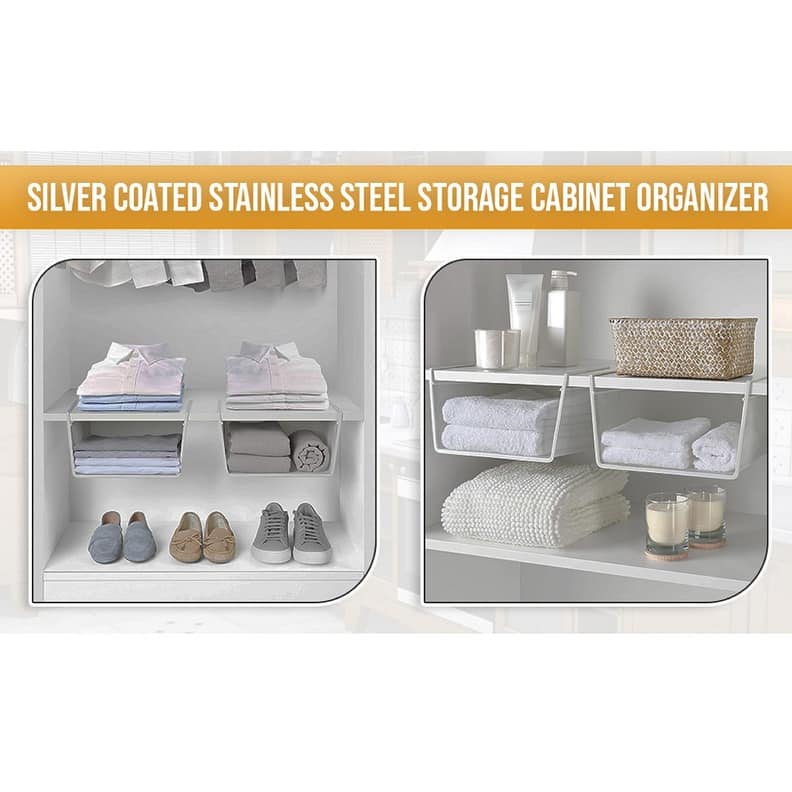 Under Shelf Basket, Mesh Stainless Steel Storage Under Cabinet Hanging Basket, Pack-2