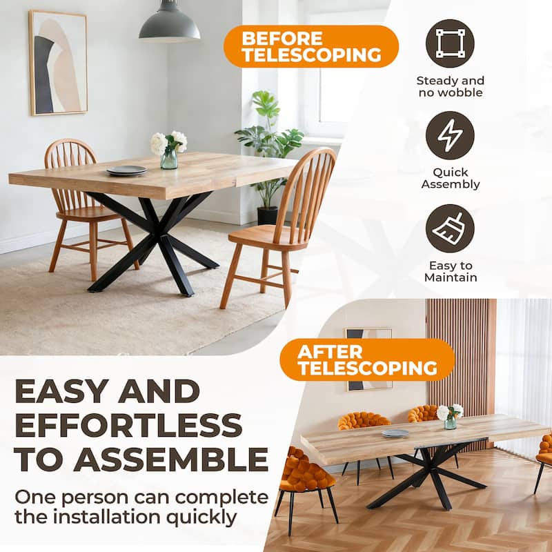 GDFStudio - Mapleton Modern Contemporary Space Saving 47.24" Metal Frame Extendable Dining Table with Telescoping Top - 47.24"L