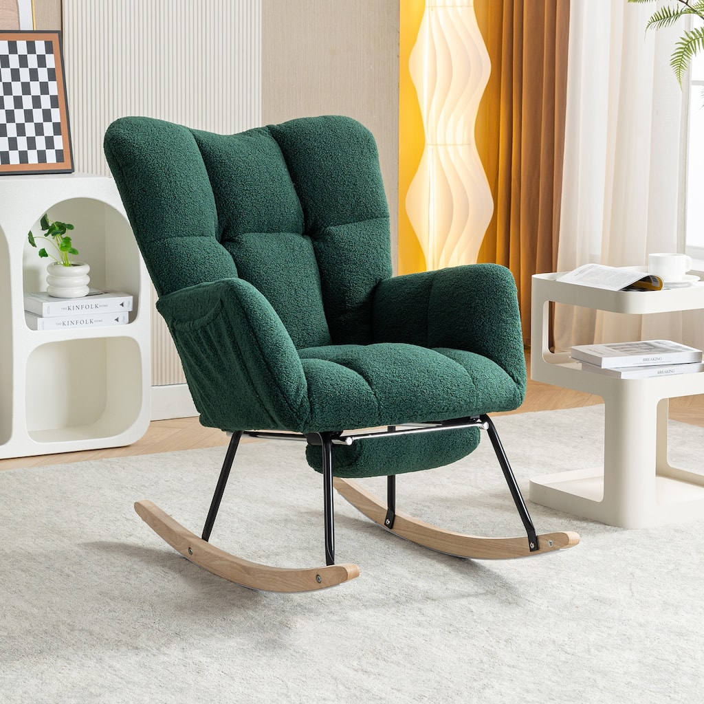 Teddy Fabric Leisure Rocking Chair With Adjustable Footstool