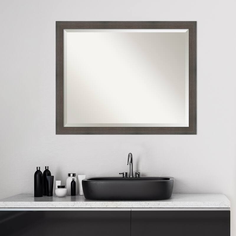 Beveled Wood Bathroom Wall Mirror - Hardwood Chocolate Narrow Frame - Hardwood Chocolate Narrow