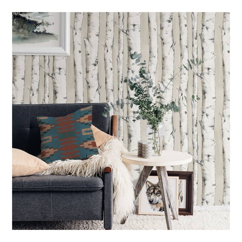 Chesapeake Pioneer Off-White Birch Tree Wallpaper - 20.5 x 396 x 0.025
