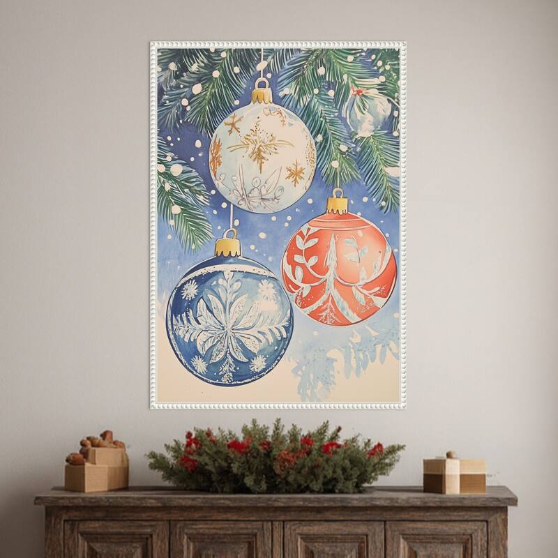 Christmas Ornaments II by Melloi Art Prints (23 x 33 in.), Framed Canvas Wall Art Print - Sylvie Beaded White