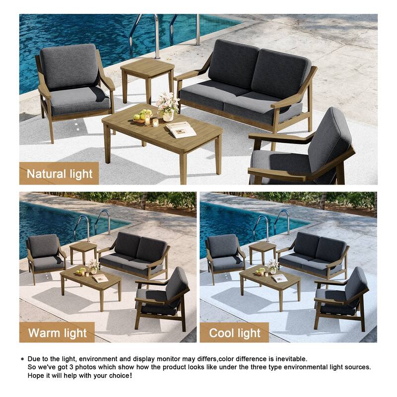 5-piece Adirondack Patio Teak Lounge Chairs Loveseat Conversation Set
