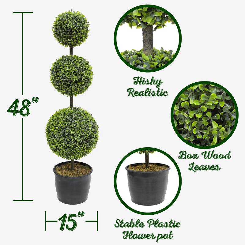 4 ft. Artificial Boxwood Topiary Tree Greenery Plants Ball Tree in Black Plastic Pot