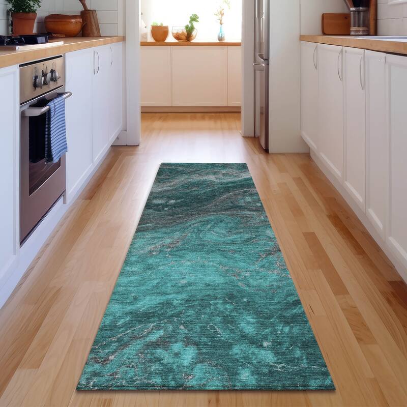 Premium Washable Super Soft Abstract Cosmic Mayfield Rug - Teal - 2' 3" x 7' 6" - Runner