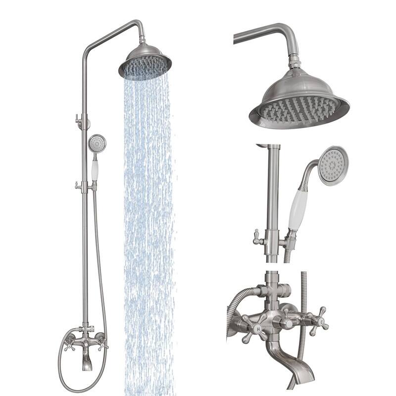 Bathroom Shower Faucet Set, Exposed Pipe Shower, Triple Function with Rain Shower Head Hand Spray and Tub Spout