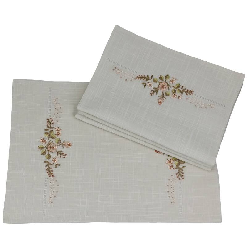 Linen Flowers Polyester Embroidered Rectangle Placemat
