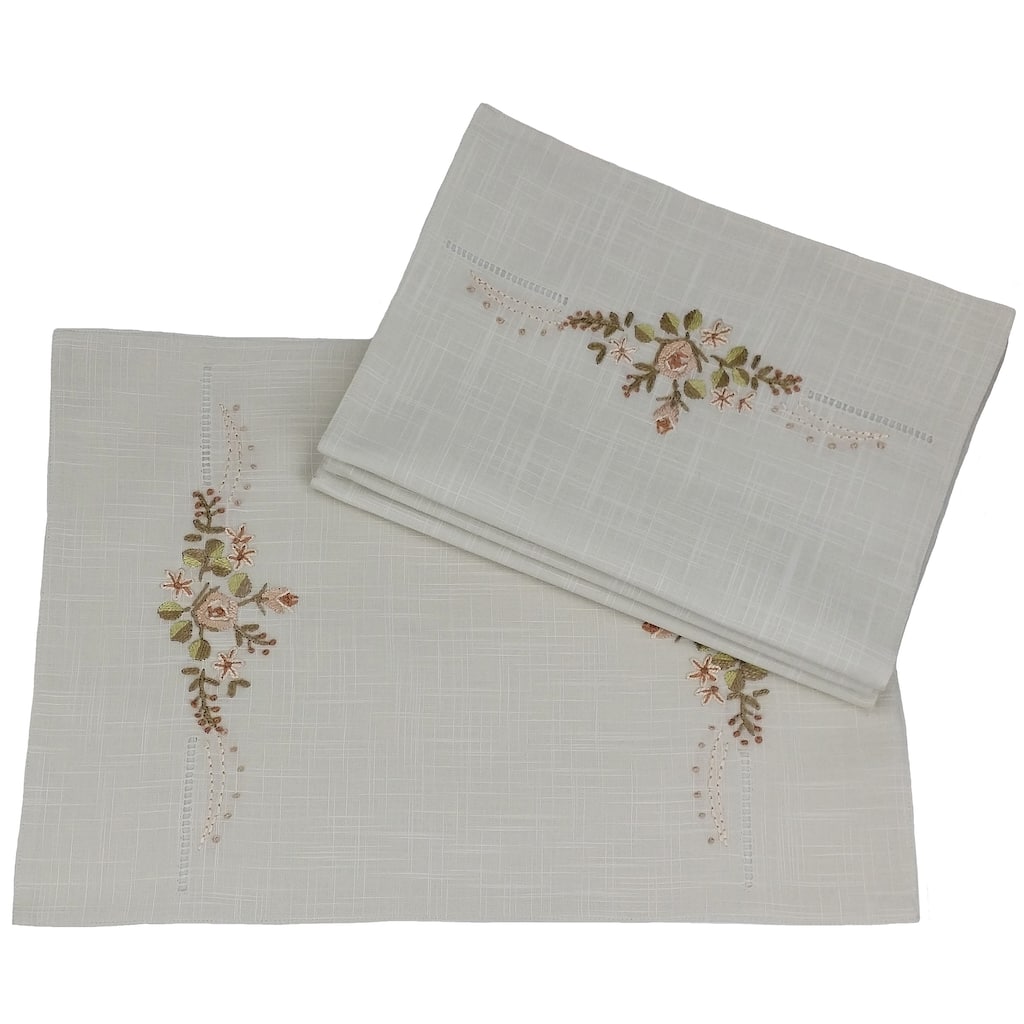 Linen Flowers Polyester Embroidered Rectangle Placemat