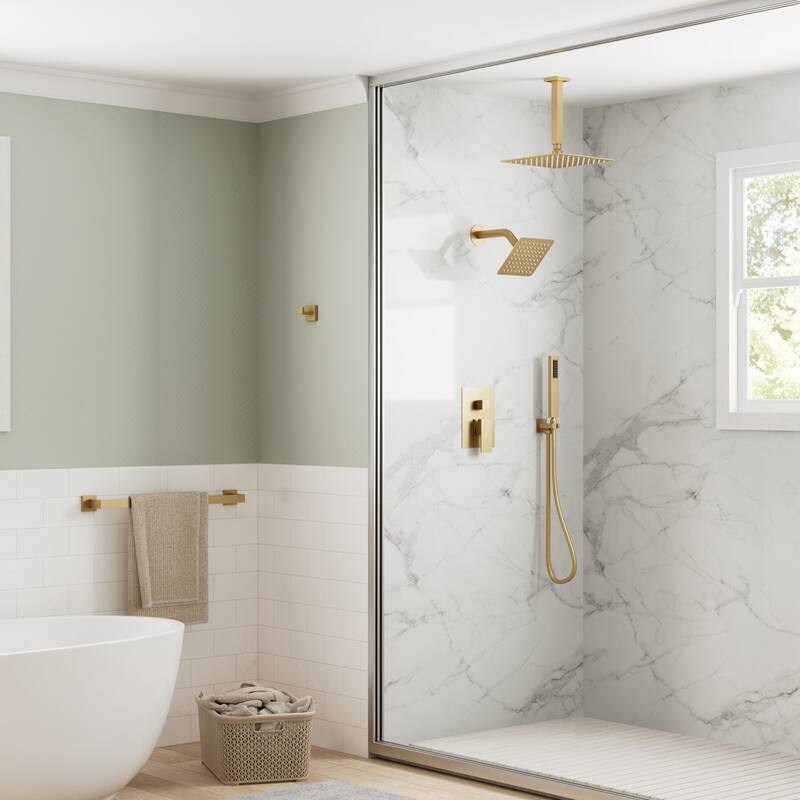 GRANDJOY Dual Shower Heads 10 Inch Ceiling Mounted Rainfall Shower System with Rough-in Valve