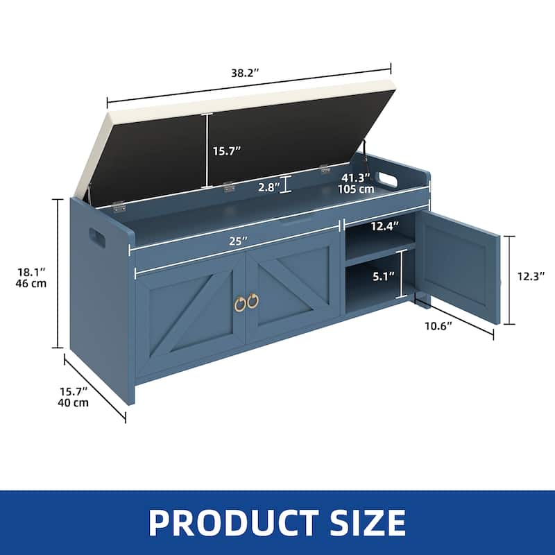 Moasis Shoe Storage Rack Cushioned Ottoman Bench with Lift Top for Hallway