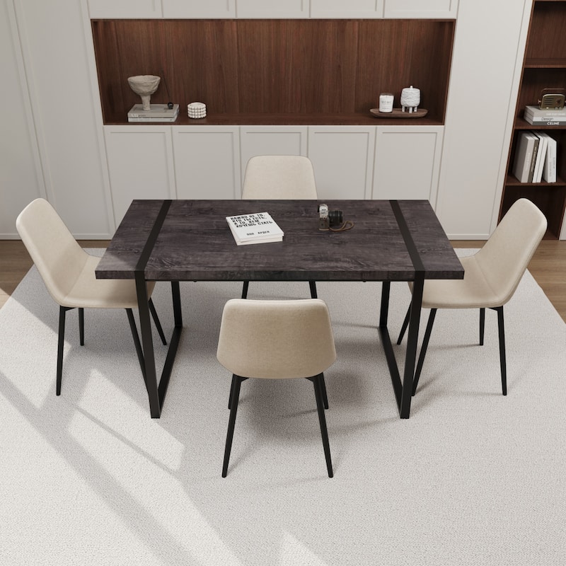 MDF light wood dining table and modern dining chair 4-piece set,medieval wooden kitchen dining table set, rectangular metal base