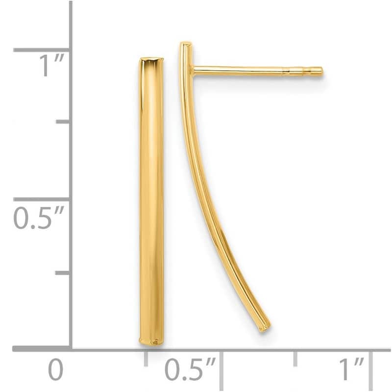 Curata 14k Yellow Gold Polished 25.4x2mm Bar Post Earrings