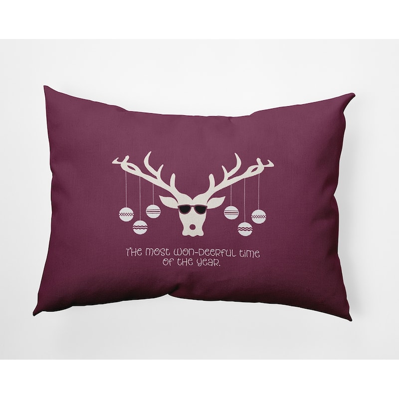 Cool Christmas Deer Indoor/Outdoor Throw Pillow - 14" x 20" - Passion Flower