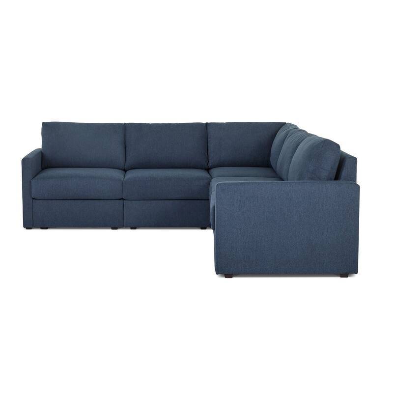 Flex Taupe Fabric 5-Seat Sectional with Narrow Arm and Storage Ottoman - 102" x 35" x 102"