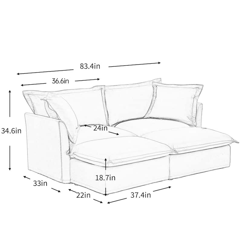 83.4" Chenille 2-Seater Sectional Sofa with Ottomans