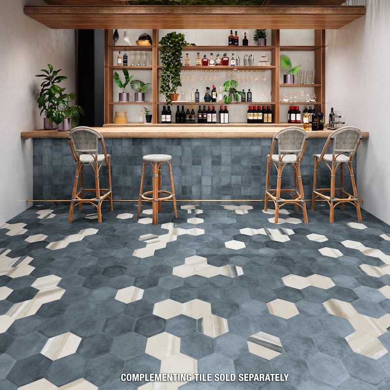 Merola Tile Matter Hex Canvas Bone Blue 7-7/8" x 9" Porcelain Floor and Wall Tile - Case (10 Tiles)