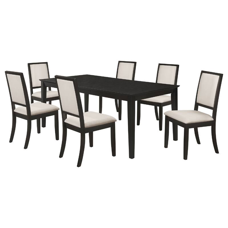 Lela 7pc Extendable Dining Table and 6 Chair Set, Black and Ivory