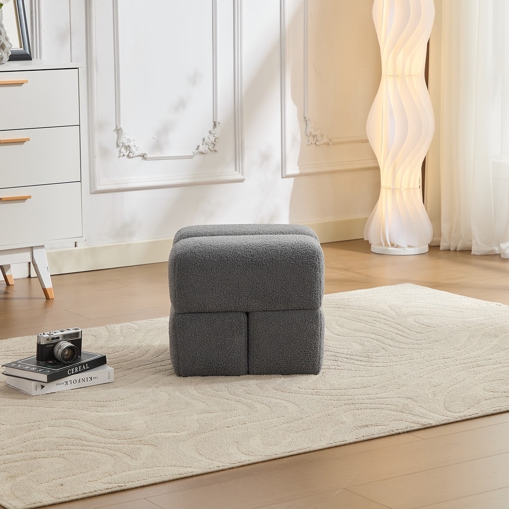 SEYNAR Modern 16.5''Faux Sherpa Square Cube Otttoman