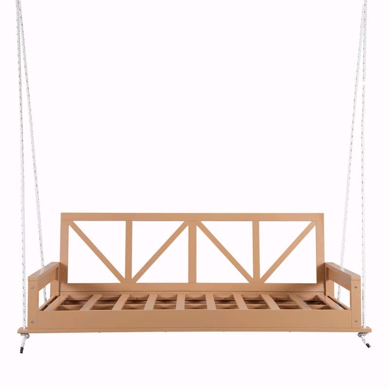 Twin Size Patio Swing Bed Modern Porch Swing Hanging Bed Frame with 16.4ft Hemp Ropes