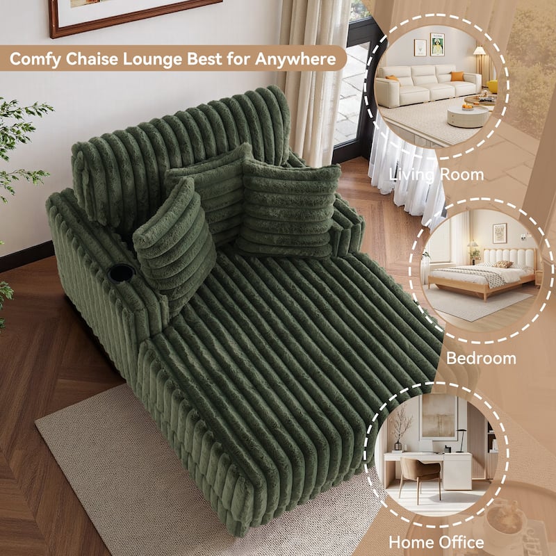 Modern Upgraded Plush Fabric Sofa Chaise Lounge with Pillows