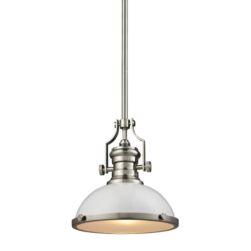 Chadwick 13-inch Wide 1-Light Pendant - 13in W x 13in D x 14in H - Satin Nickel, White Shade