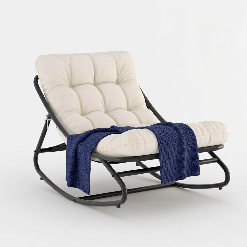 Oversized Papasan Rocking Chair, 450 lb Metal Frame, Thick UV & Water Resistant Cushion, Indoor Outdoor, Grey