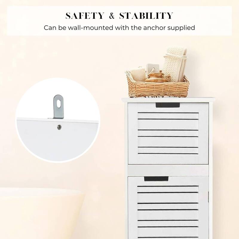 Miami White Bathroom Linen Storage Cabinet Vented Door and Drawer - 14.7"L x 11.13"W x 32.12"H