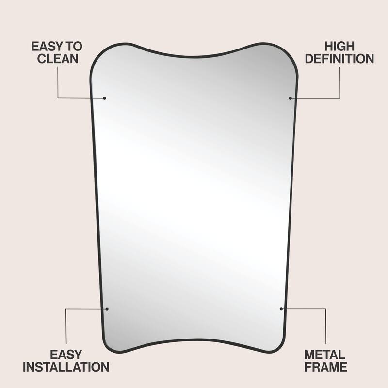 JONATHAN Y Alfie Irregular Metal Framed Wall Mounted Mirror with Flat Bottom