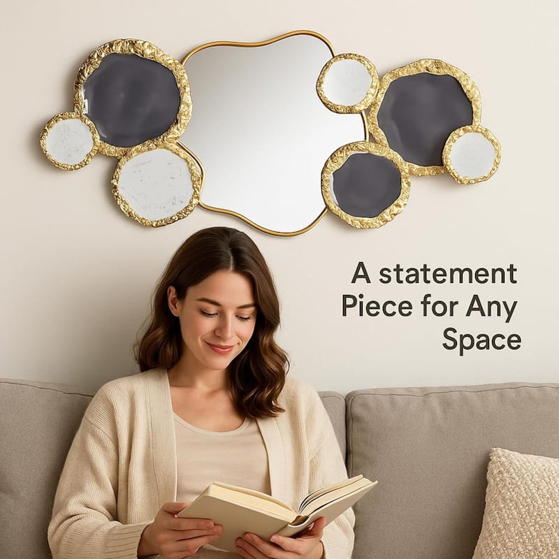 Aria Home Large Mirrored Metal Wall Art Gold Abstract Horizontal Decor