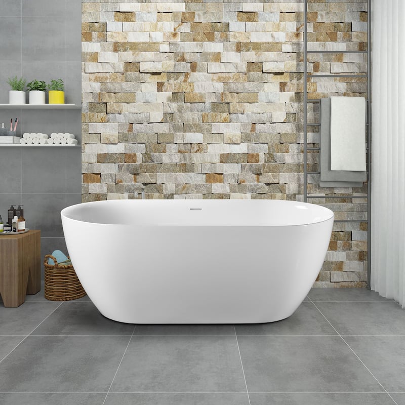59" Glossy White Acrylic Freestanding Spa Soaking Bathtub - 60-inch