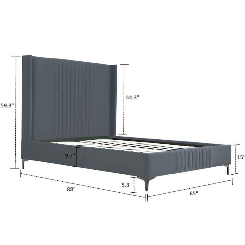 Manhattan Comfort Promenade Mid-Century Modern Velvet Upholstered Bed