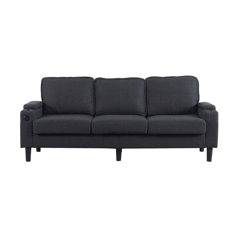 78" Fabric L-Shaped Sectional Sofa with USB, Ottoman & Magazine Bags (3-Seater)