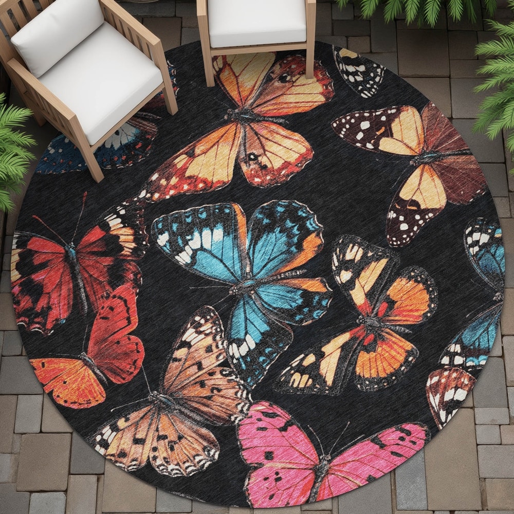 Machine Washable Indoor/Outdoor Butterflies Chantille Rug