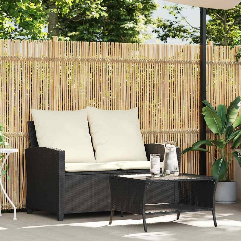 vidaXL Garden Sofa Black, Cream White PE Rattan Medium Removable Covers - 45.7 x 28.3 x 31.1 in