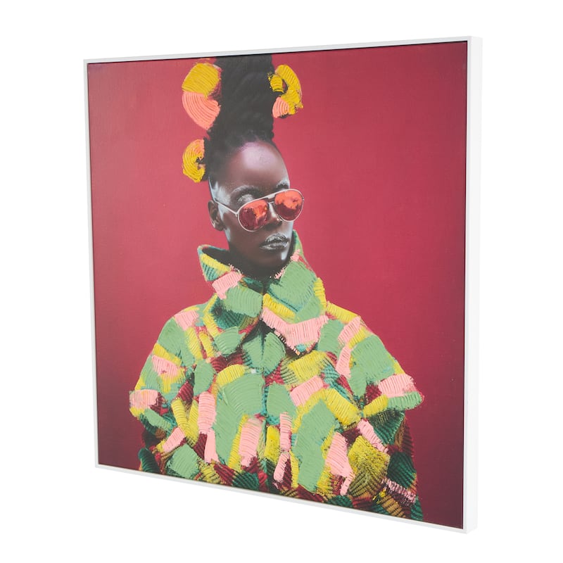 Canvas Woman Chic Framed Wall Art with Green and Yellow Dresswear - Pink - Roche River Decor