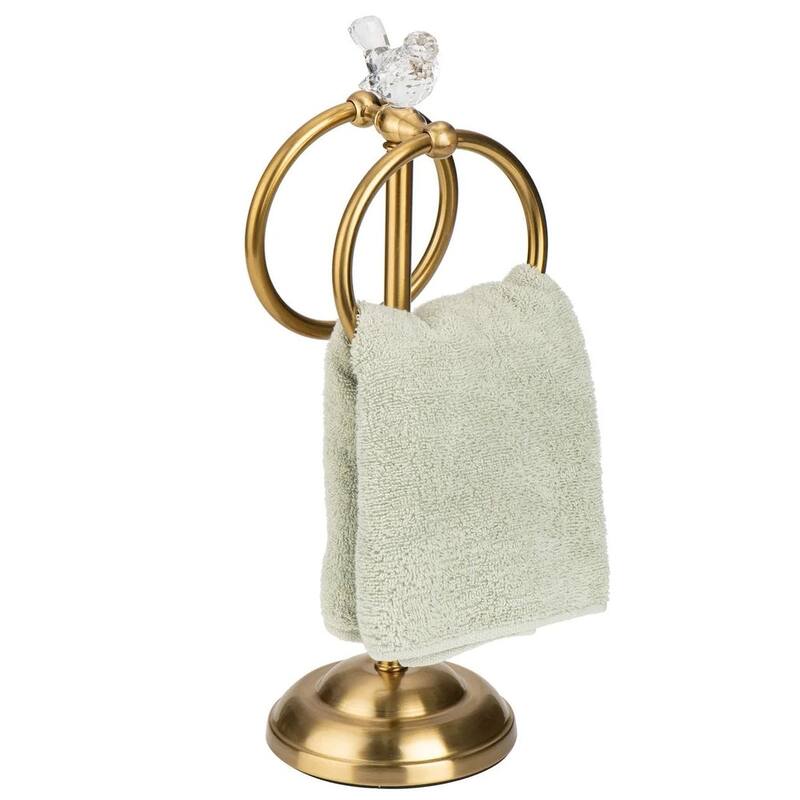 Aged Brass Gold Stainless Steel Dove Double Ring Fingertip Towel Holder With Heavy Base